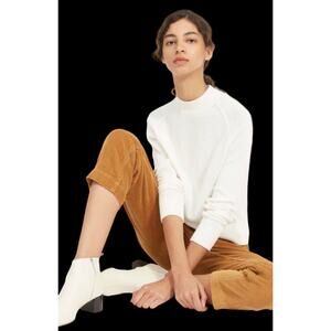 Everlane The Soft Cotton Crew MockNeck Crop Sweater •XS• Off White Knit Cropped